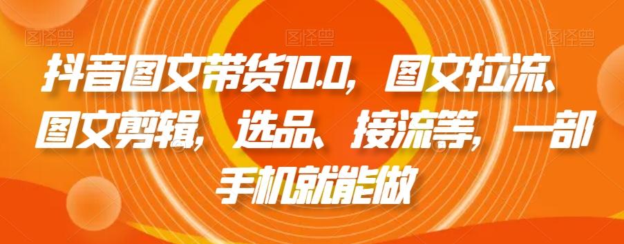 抖音图文带货10.0，图文拉流、图文剪辑，选品、接流等，一部手机就能做-泱泱学习社