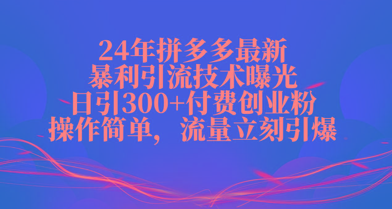 24年拼多多最新暴利引流技术曝光，日引300+付费创业粉，操作简单，流量…-泱泱学习社