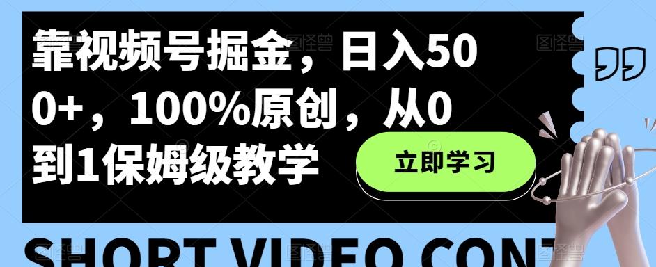 靠视频号掘金，日入500+，100%原创，从0到1保姆级教学-泱泱学习社
