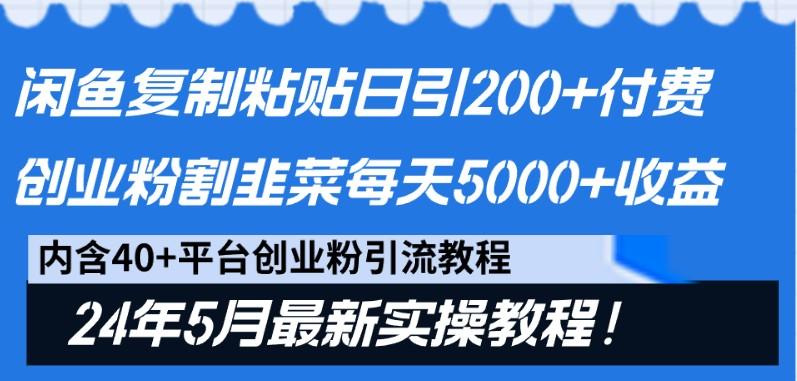 闲鱼复制粘贴日引200+付费创业粉，24年5月最新方法！割韭菜日稳定5000+收益-泱泱学习社