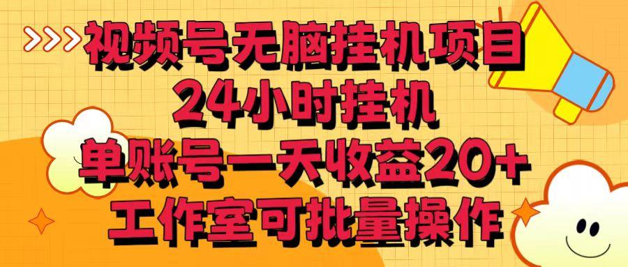 视频号无脑挂机项目，24小时挂机，单账号一天收益20＋，工作室可批量操作-泱泱学习社