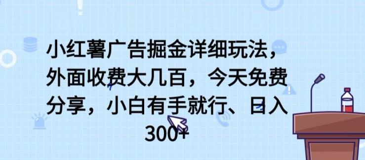 小红薯广告掘金详细玩法，外面收费大几百，小白有手就行，日入300+【揭秘】-泱泱学习社