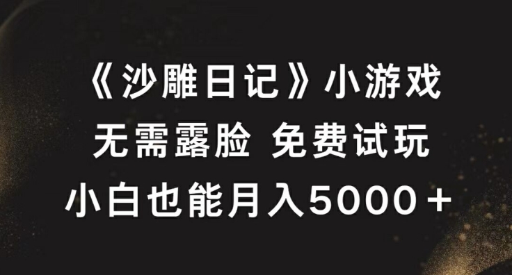 《沙雕日记》小游戏，无需露脸免费试玩，小白也能月入5000+【揭秘】-泱泱学习社