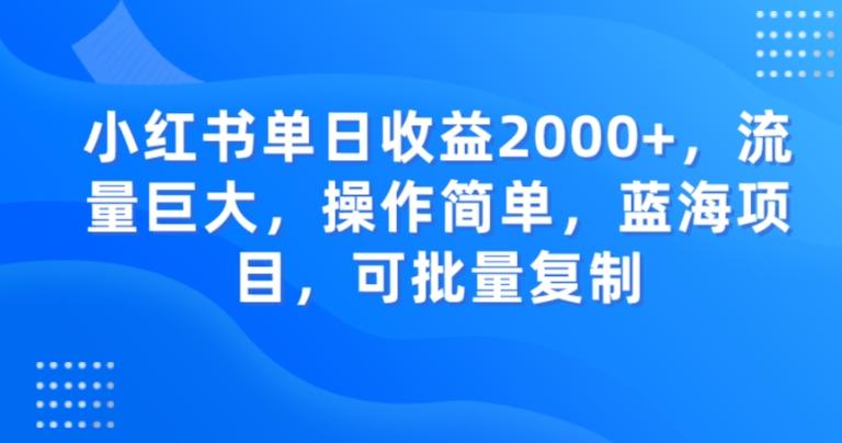 小红书单日收益2000+，流量巨大，操作简单，蓝海项目，可批量操作-泱泱学习社