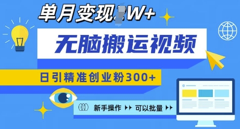 无脑搬运视频号可批量复制，新手即可操作，日引精准创业粉300+，月变现过W 【揭秘】-泱泱学习社