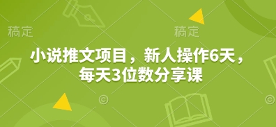 小说推文项目，新人操作6天，每天3位数分享课-泱泱学习社