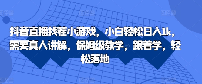 抖音直播找茬小游戏，小白轻松日入1k，需要真人讲解，保姆级教学，跟着学，轻松落地【揭秘】-泱泱学习社
