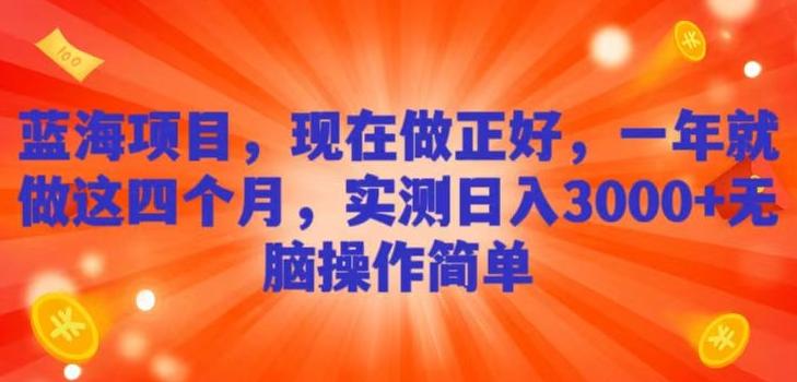 蓝海项目，现在做正好，一年就做这4个月，实测日入3000+，无脑简单操作！-泱泱学习社