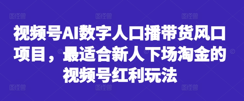 视频号AI数字人口播带货风口项目，最适合新人下场淘金的视频号红利玩法-泱泱学习社