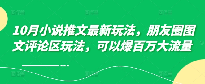10月小说推文最新玩法，朋友圈图文评论区玩法，可以爆百万大流量 -泱泱学习社