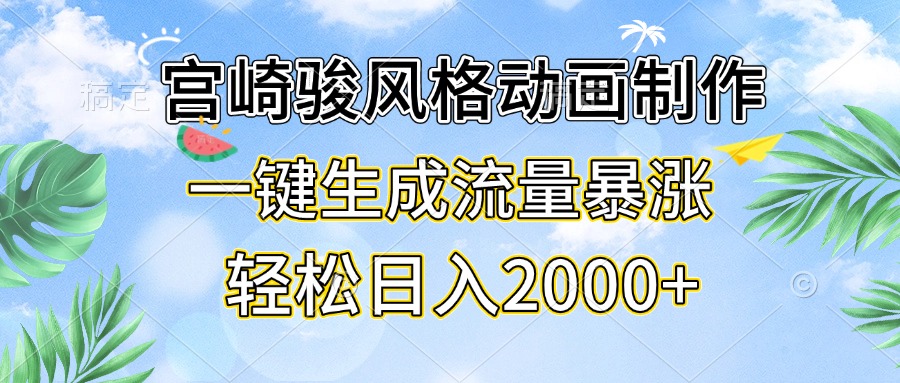 宫崎骏风格动画制作，一键生成流量暴涨，轻松日入2000+-泱泱学习社