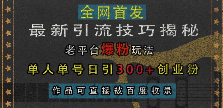 最新引流技巧揭秘，老平台爆粉玩法，单人单号日引300+创业粉，作品可直接被百度收录-泱泱学习社