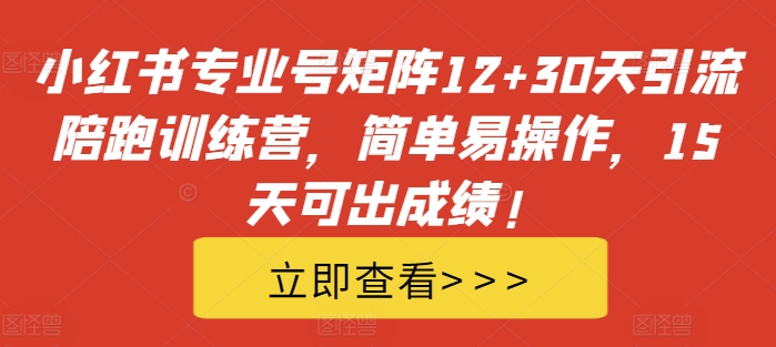 小红书专业号矩阵12+30天引流陪跑训练营，简单易操作，15天可出成绩!-泱泱学习社