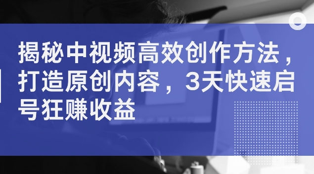 揭秘中视频高效创作方法，打造原创内容，3天快速启号狂赚收益【揭秘】-泱泱学习社