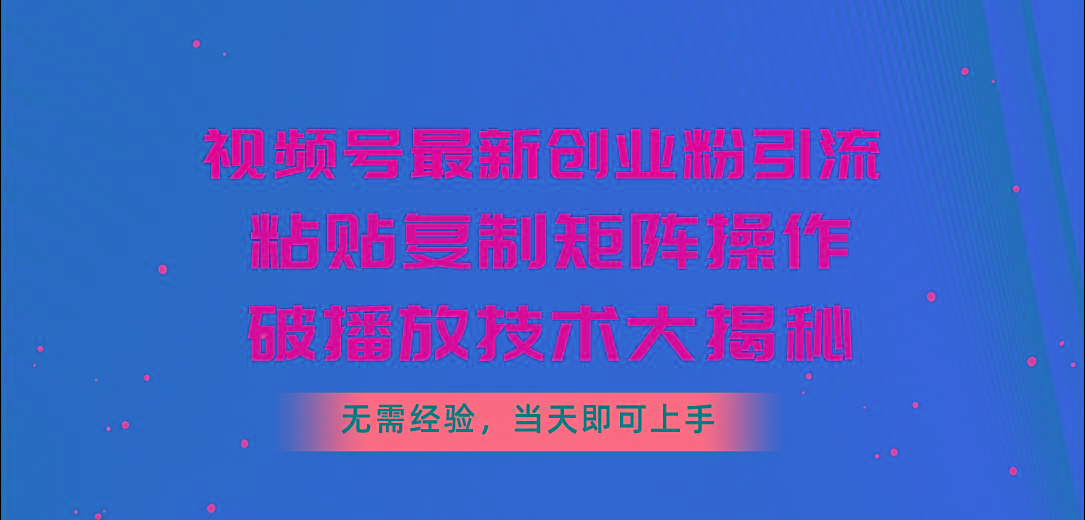 视频号最新创业粉引流，粘贴复制矩阵操作，破播放技术大揭秘，无需经验…-泱泱学习社