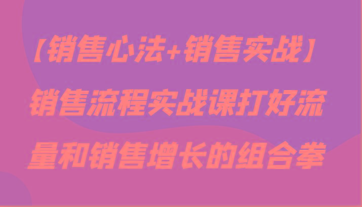 【销售心法+销售实战】销售流程实战课打好流量和销售增长的组合拳-泱泱学习社