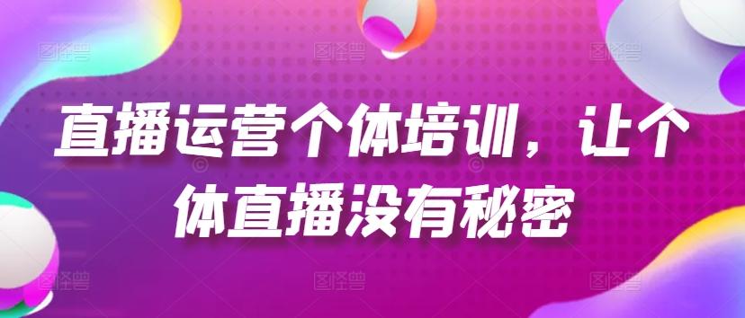 直播运营个体培训，让个体直播没有秘密，起号、货源、单品打爆、投流等玩法-泱泱学习社