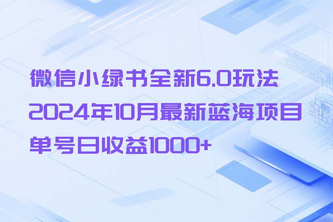 微信小绿书全新6.0玩法，2024年10月最新蓝海项目，单号日收益1000+-泱泱学习社