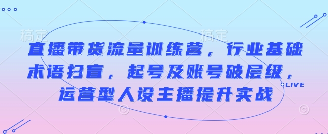 直播带货流量训练营，行业基础术语扫盲，起号及账号破层级，运营型人设主播提升实战-泱泱学习社