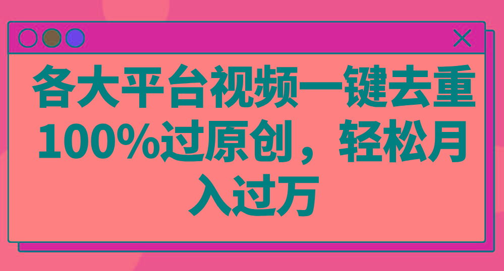 各大平台视频一键去重，100%过原创，轻松月入过万！-泱泱学习社