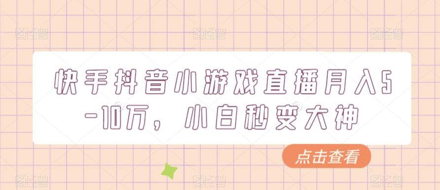 快手抖音小游戏直播月入5-10万，小白秒变大神-泱泱学习社