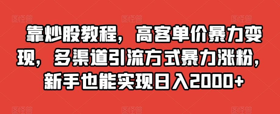 靠炒股教程，高客单价暴力变现，多渠道引流方式暴力涨粉，新手也能实现日入2000+【揭秘】-泱泱学习社