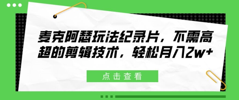 麦克阿瑟玩法纪录片，不需高超的剪辑技术，轻松月入2w+【揭秘】-泱泱学习社