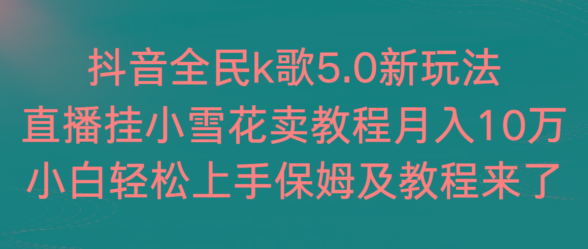 抖音全民k歌5.0新玩法，直播挂小雪花卖教程月入10万，小白轻松上手，保…-泱泱学习社