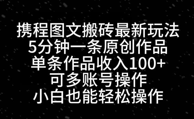 携程图文搬砖最新玩法，5分钟一条原创作品，单条作品收入100+-泱泱学习社