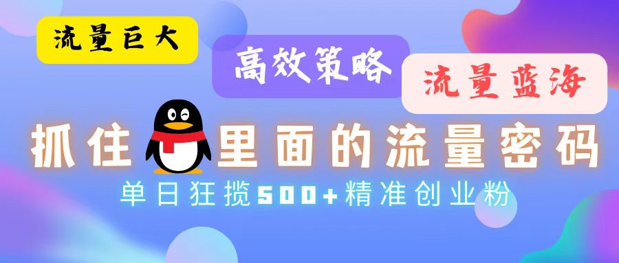 流量蓝海，抓住QQ里面的流量密码！高效策略，单日狂揽500+精准创业粉-泱泱学习社