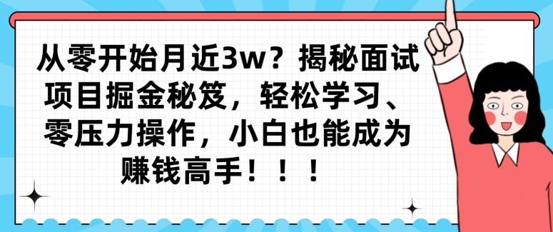 从零开始月近3w？揭秘面试项目掘金秘笈，轻松学习、零压力操作，小白也能成为赚钱高手-泱泱学习社