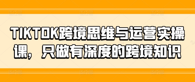 TIKTOK跨境思维与运营实操课，只做有深度的跨境知识-泱泱学习社