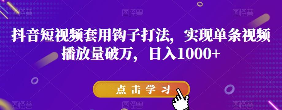 抖音短视频套用钩子打法，实现单条视频播放量破万，日入1000+【揭秘】-泱泱学习社