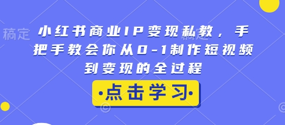 小红书商业IP变现私教，手把手教会你从0-1制作短视频到变现的全过程-泱泱学习社