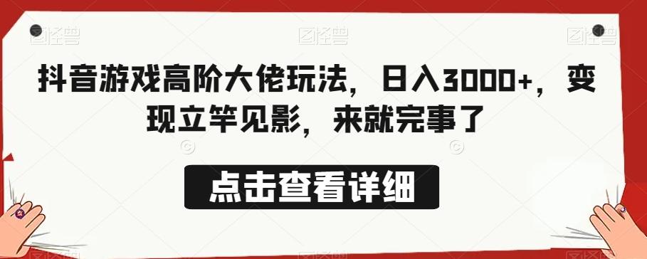 抖音游戏高阶大佬玩法，日入3000+，变现立竿见影，来就完事了-泱泱学习社