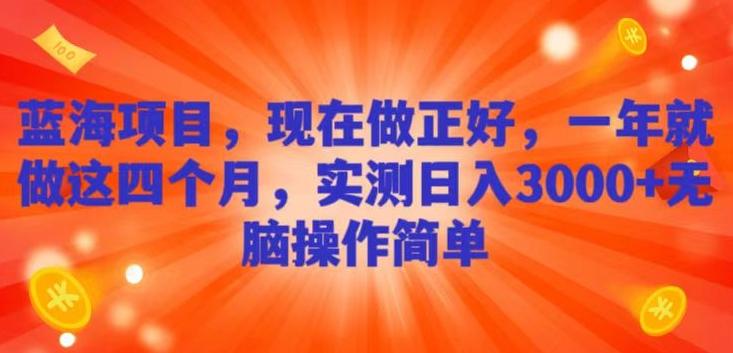蓝海项目，现在做正好，一年就做这4个月，实测日入3000+，无脑简单操作-泱泱学习社