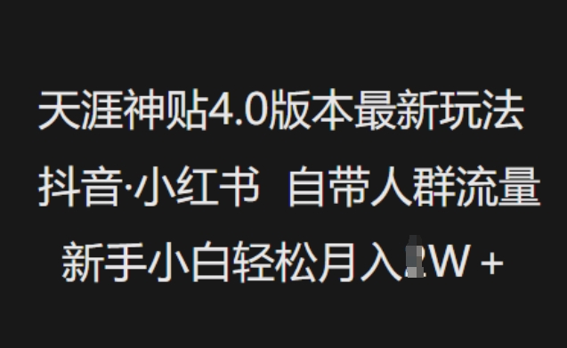 天涯神贴4.0版本最新玩法，抖音·小红书自带人群流量，新手小白轻松月入过W-泱泱学习社