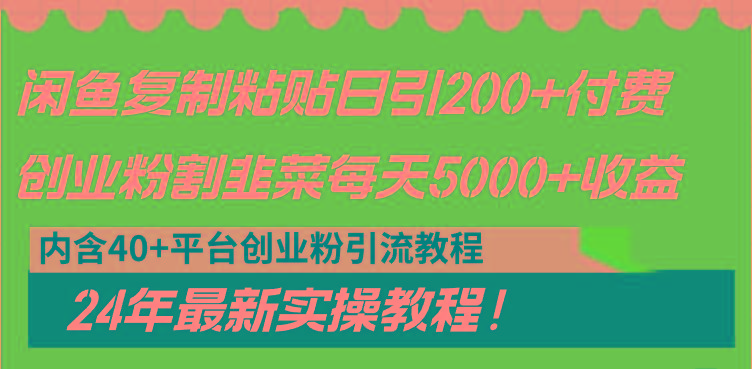 闲鱼复制粘贴日引200+付费创业粉，割韭菜日稳定5000+收益，24年最新教程！-泱泱学习社