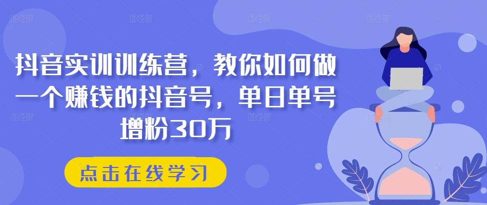 抖音实训训练营，教你如何做一个赚钱的抖音号，单日单号增粉30万-泱泱学习社