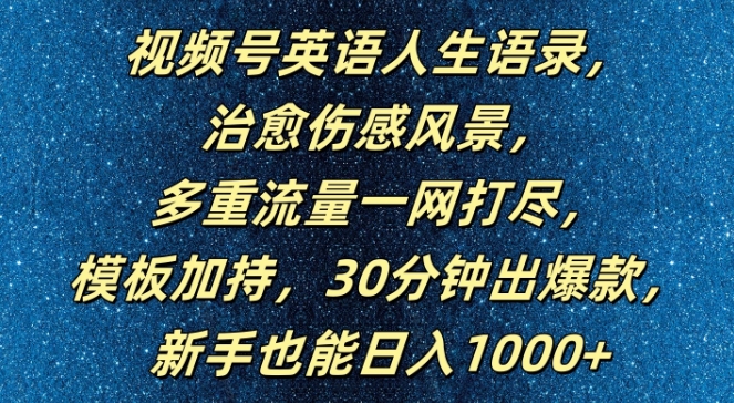 视频号英语人生语录，多重流量一网打尽，模板加持，30分钟出爆款，新手也能日入1000+【揭秘】-泱泱学习社