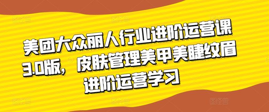 美团大众丽人行业进阶运营课3.0版，皮肤管理美甲美睫纹眉进阶运营学习-泱泱学习社