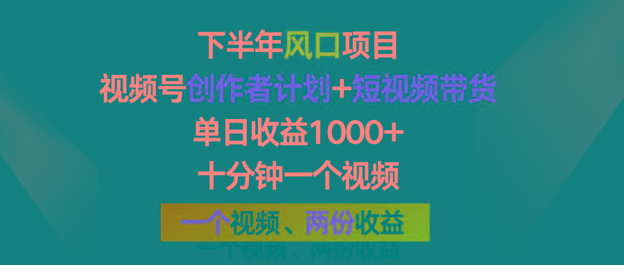 下半年风口项目，视频号创作者计划+视频带货，单日收益1000+，一个视频两份收益-泱泱学习社