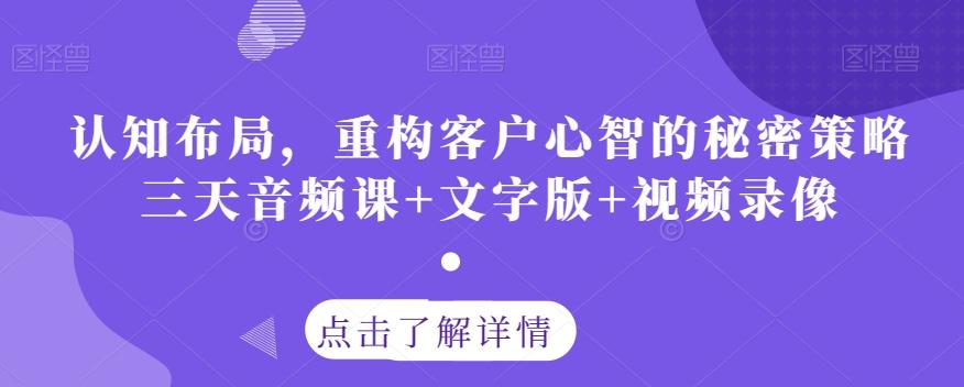 认知布局，重构客户心智的秘密策略三天音频课+文字版+视频录像-泱泱学习社