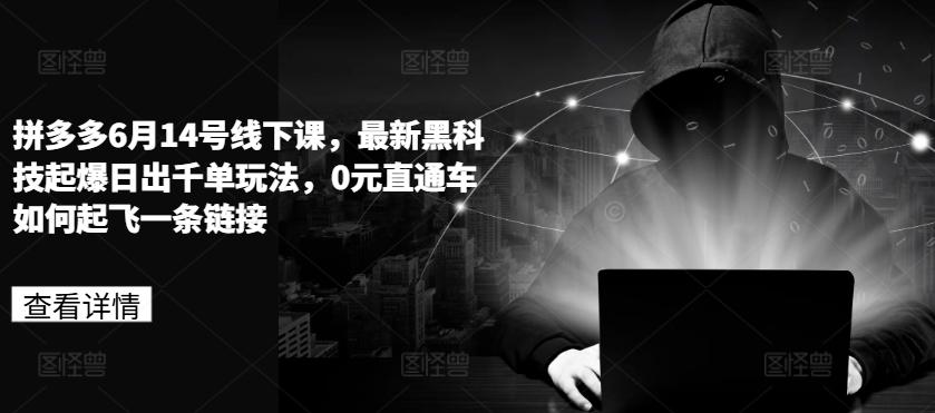 拼多多6月14号线下课，最新黑科技起爆日出千单玩法，0元直通车如何起飞一条链接-泱泱学习社