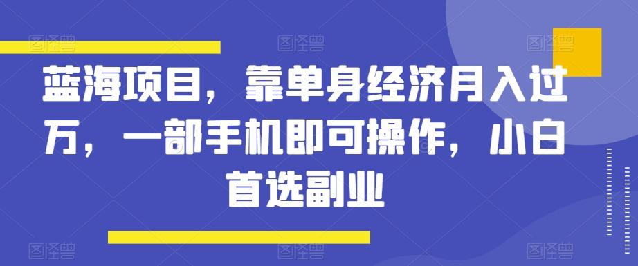 蓝海项目，靠单身经济月入过万，一部手机即可操作，小白首选副业【揭秘】-泱泱学习社