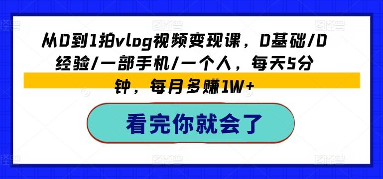 从0到1拍vlog视频变现课，0基础/0经验/一部手机/一个人，每天5分钟，每月多赚1W+-泱泱学习社
