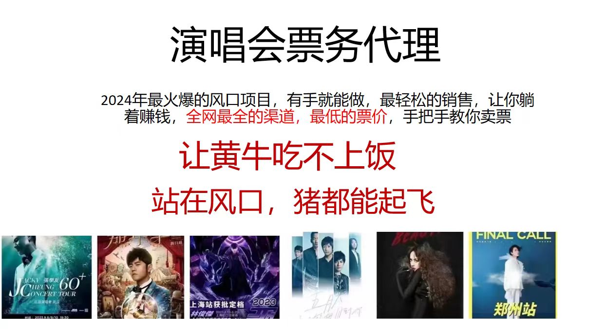 演唱会票务代理，2024年最火爆风口项目，全网最低的票价，小白一分钟上手日入2000+-泱泱学习社