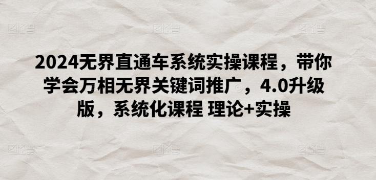 2024无界直通车系统实操课程，带你学会万相无界关键词推广，4.0升级版，系统化课程 理论+实操-泱泱学习社