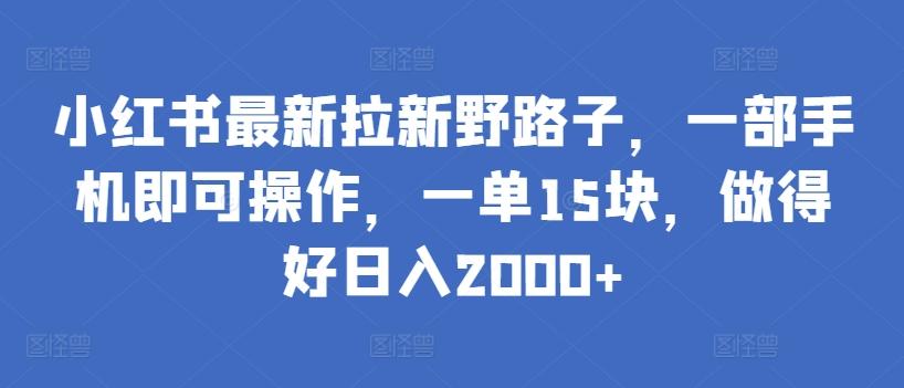 小红书最新拉新野路子，一部手机即可操作，一单15块，做得好日入2000+【揭秘】-泱泱学习社