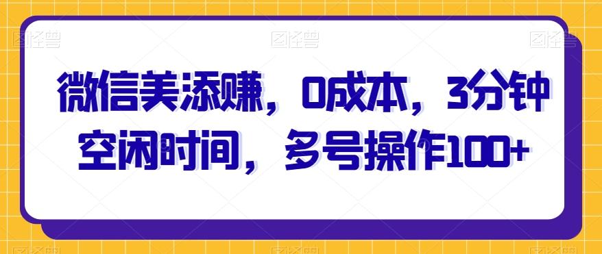 微信美添赚，0成本，3分钟空闲时间，多号操作100+-泱泱学习社